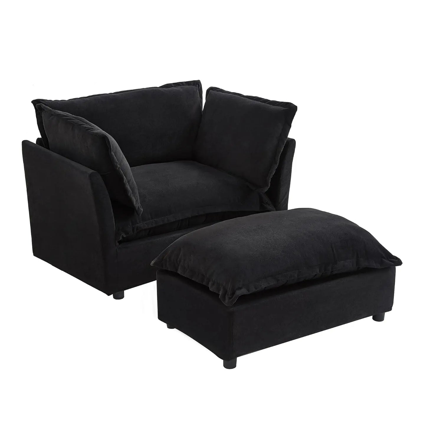 Modern Armchair Sofa With Ottoman 47 Inch Upholstered Wide Seat Curved Armrests