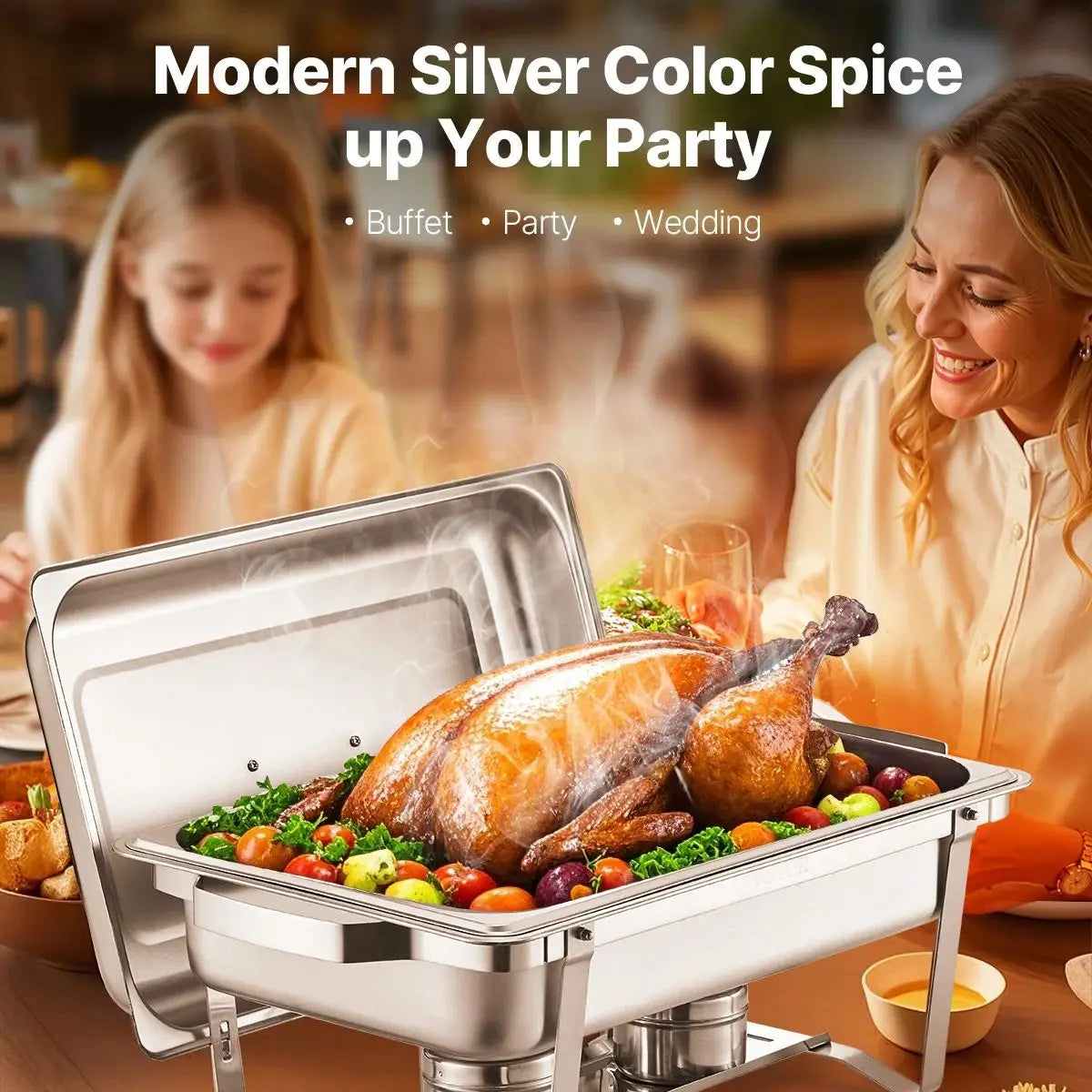 Vevor 8QT Rectangle Chafing Dish Set 4 Pack Stainless Steel Buffet Server Food Warmer Catering Equipment