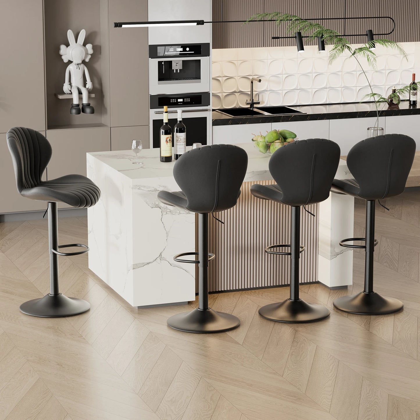Modern Dining Chair Set 2 Pieces Bar Stools With Backrest