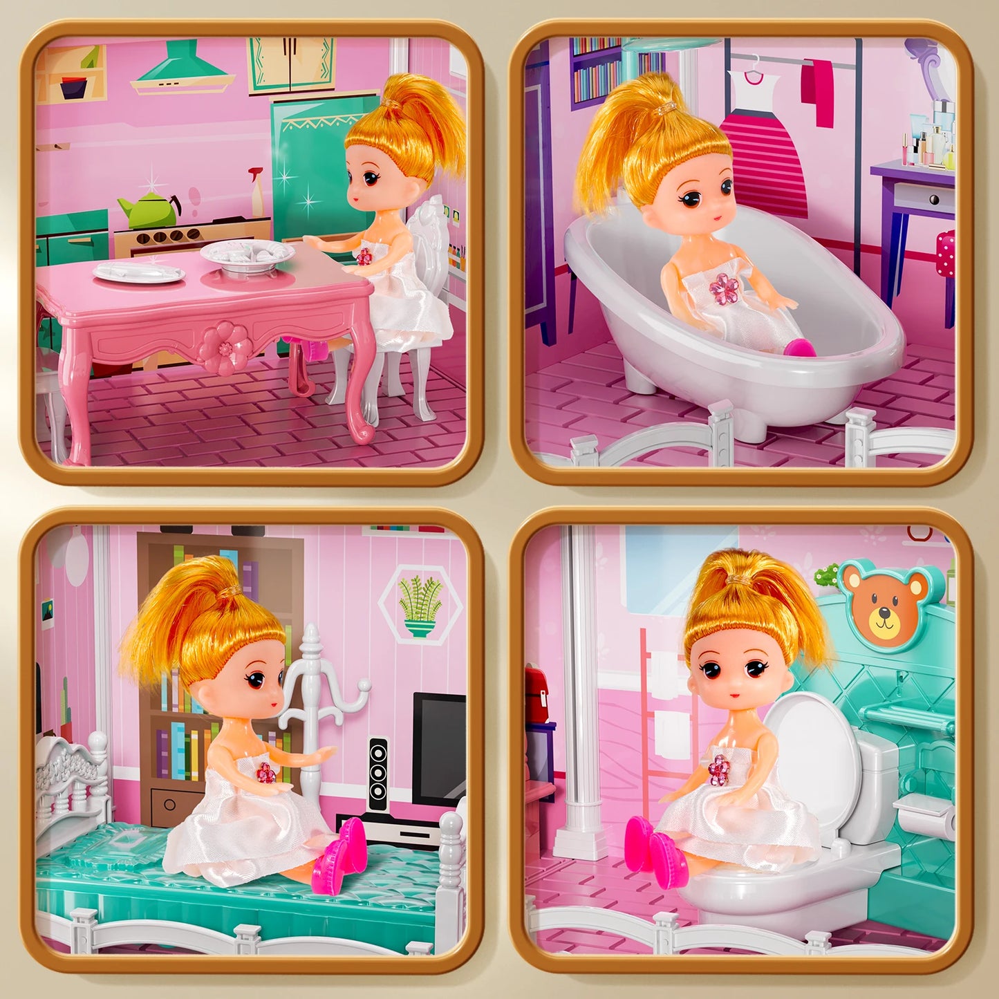 Pretend Play Villa Doll House 12 Rooms With 2 Dolls Gifts