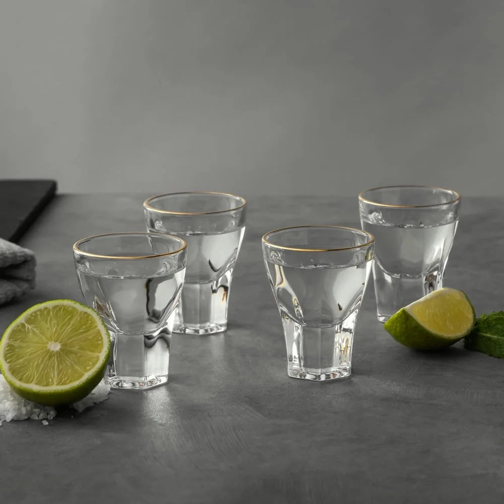 Scalloped Shot Glass Set Four Piece Durable Dishwasher Safe