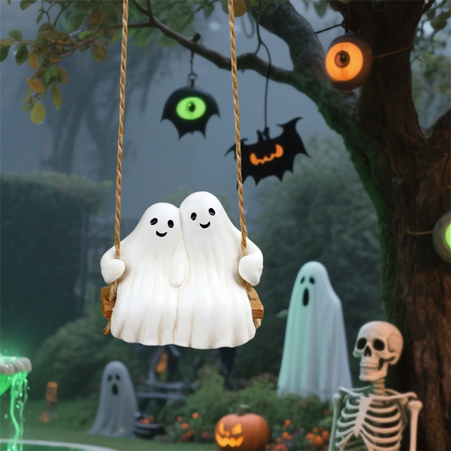 Spooky Halloween Skeleton Duo Figurine Hanging Yard Decor