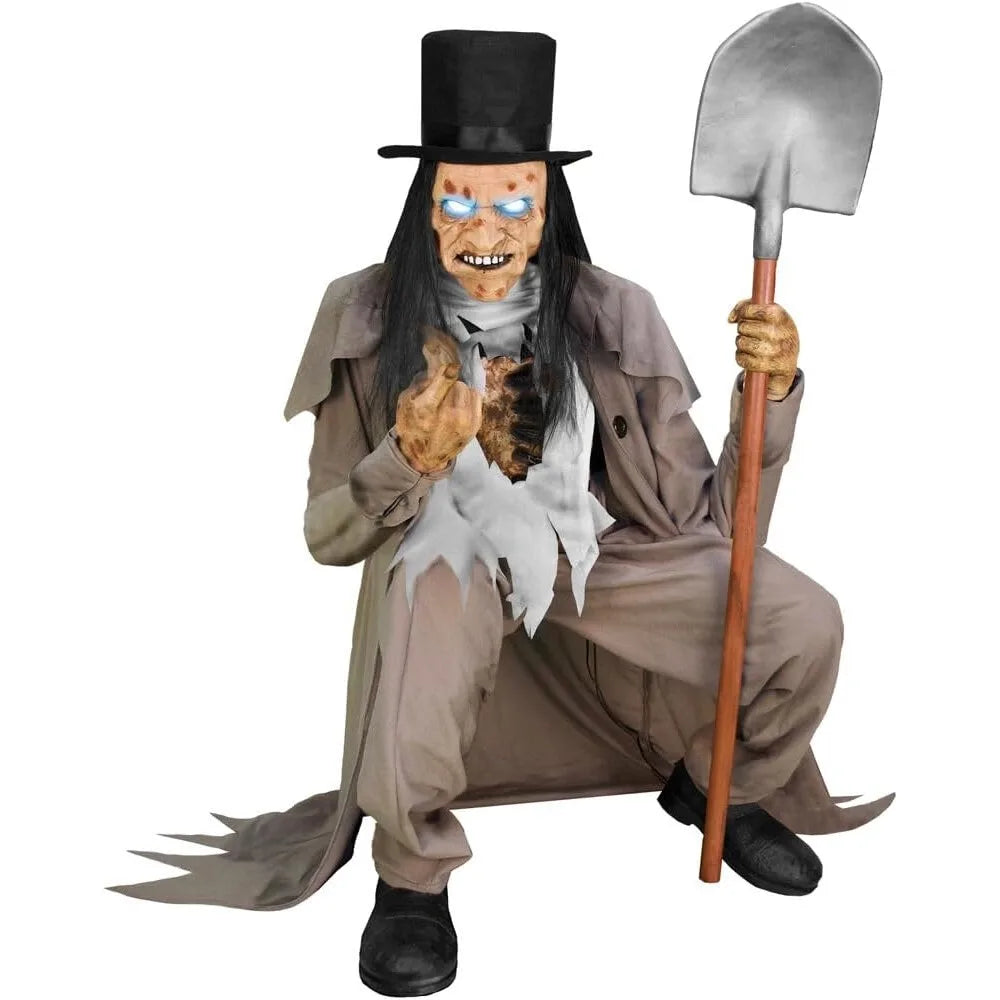 Motion Activated Crouching Grave Digger Animatronic Tekky Talking