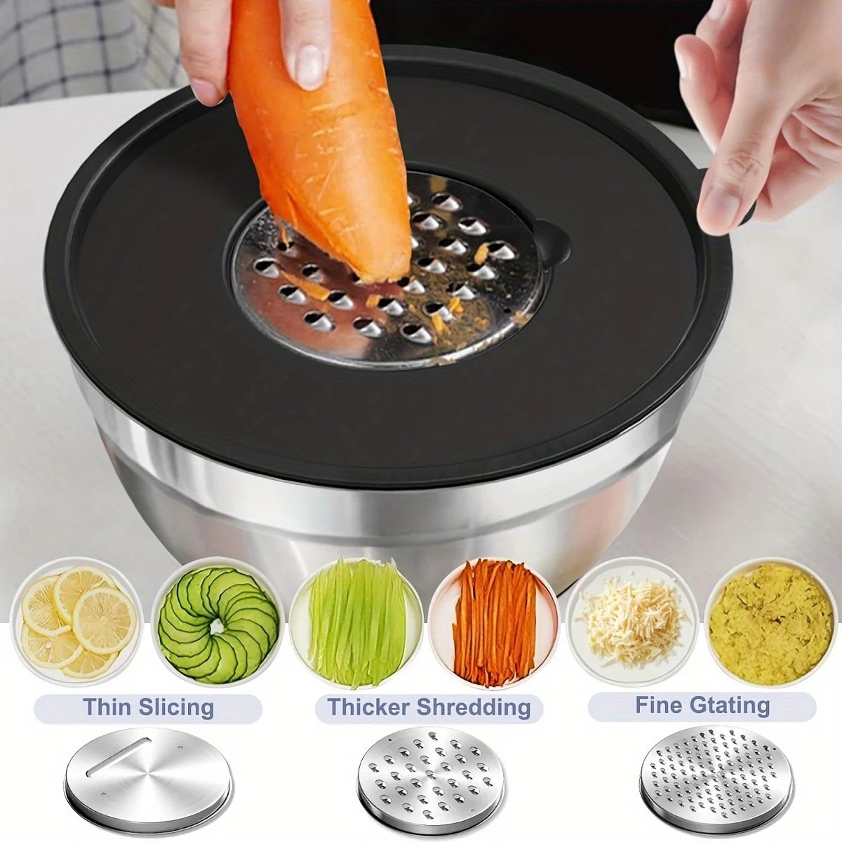 8pc Stainless Steel Mixing Bowls Set Airtight Lids Black