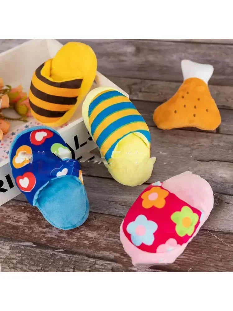 Interactive Plush Flip Flop Chew Toy Squeaker Small Dogs