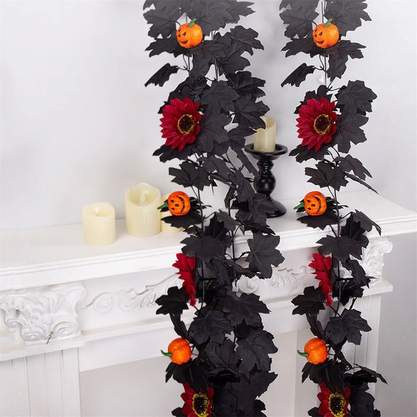 Artificial Fall Maple Leaf Wreath With Pumpkins And Berries