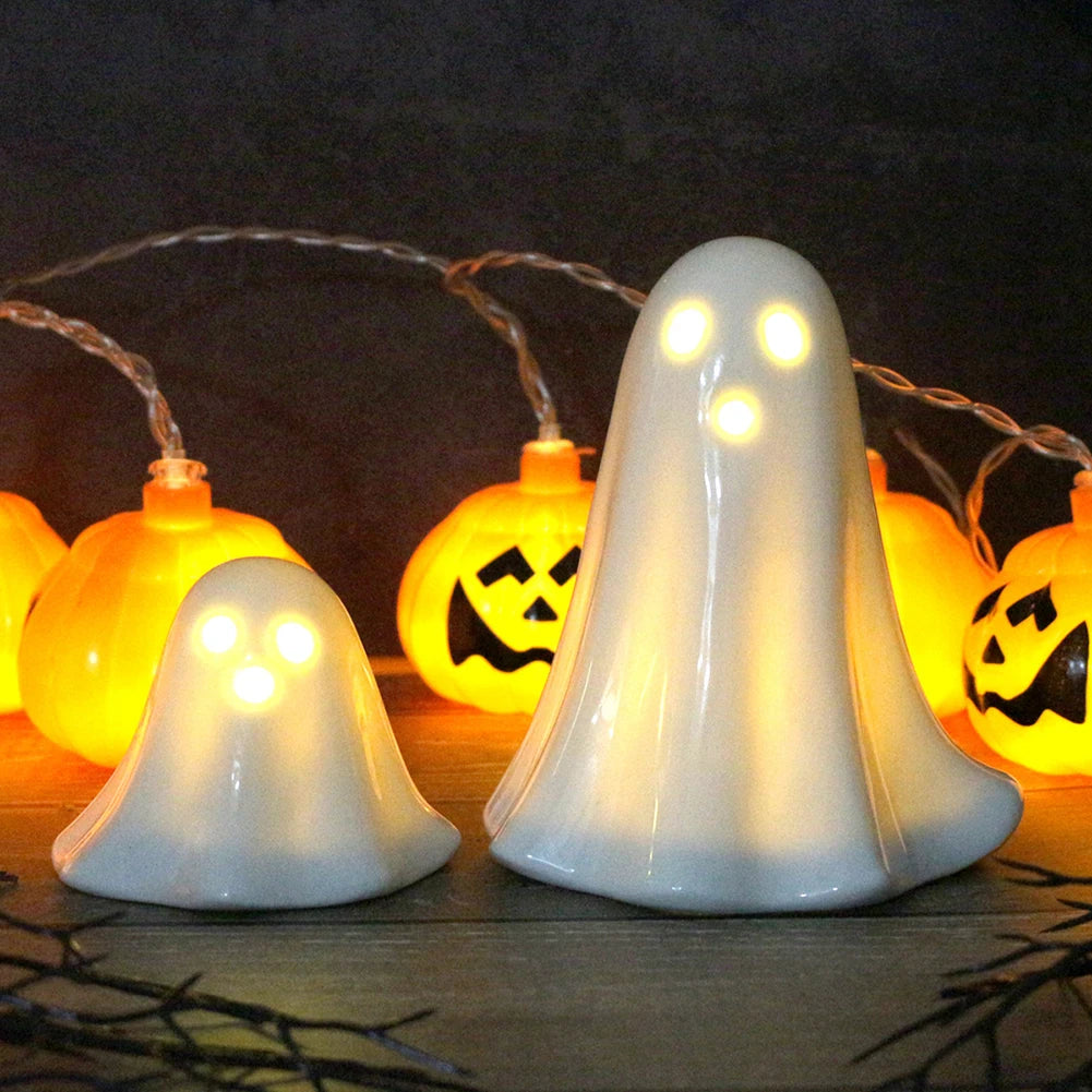 Halloween LED Light Up Ghost Decor Handmade Ceramic Ghost Sculpture Illuminated Desktop Decoration