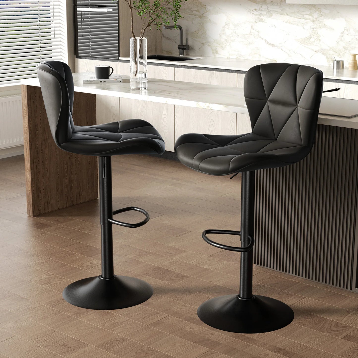 2 Pcs Bar Chair 360 Degree Rotation Faux Leather Backrest