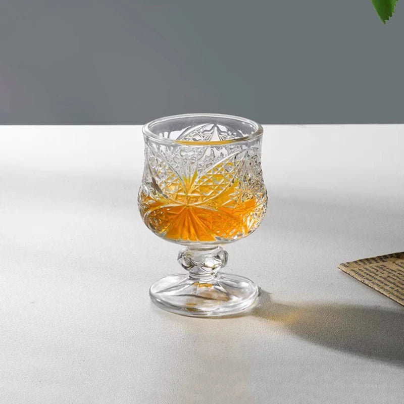 Six Pcs Set 45ml Retro Engraved Mini Glass Cups Sake Soju