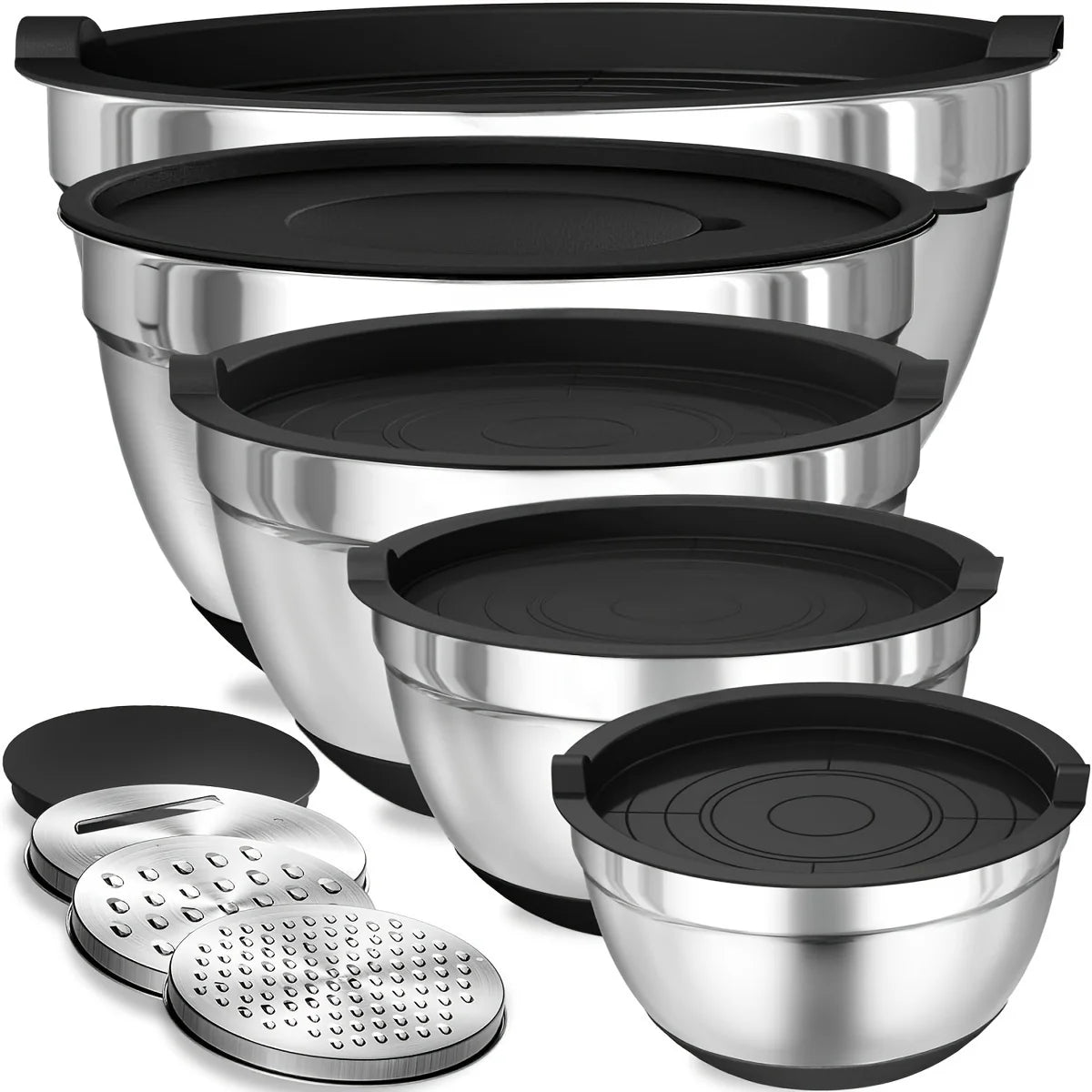 8pc Stainless Steel Mixing Bowls Set Airtight Lids Black
