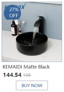 KEMAIDI 23In Oval Ceramic Vessel Sink Gold Waterfall Faucet