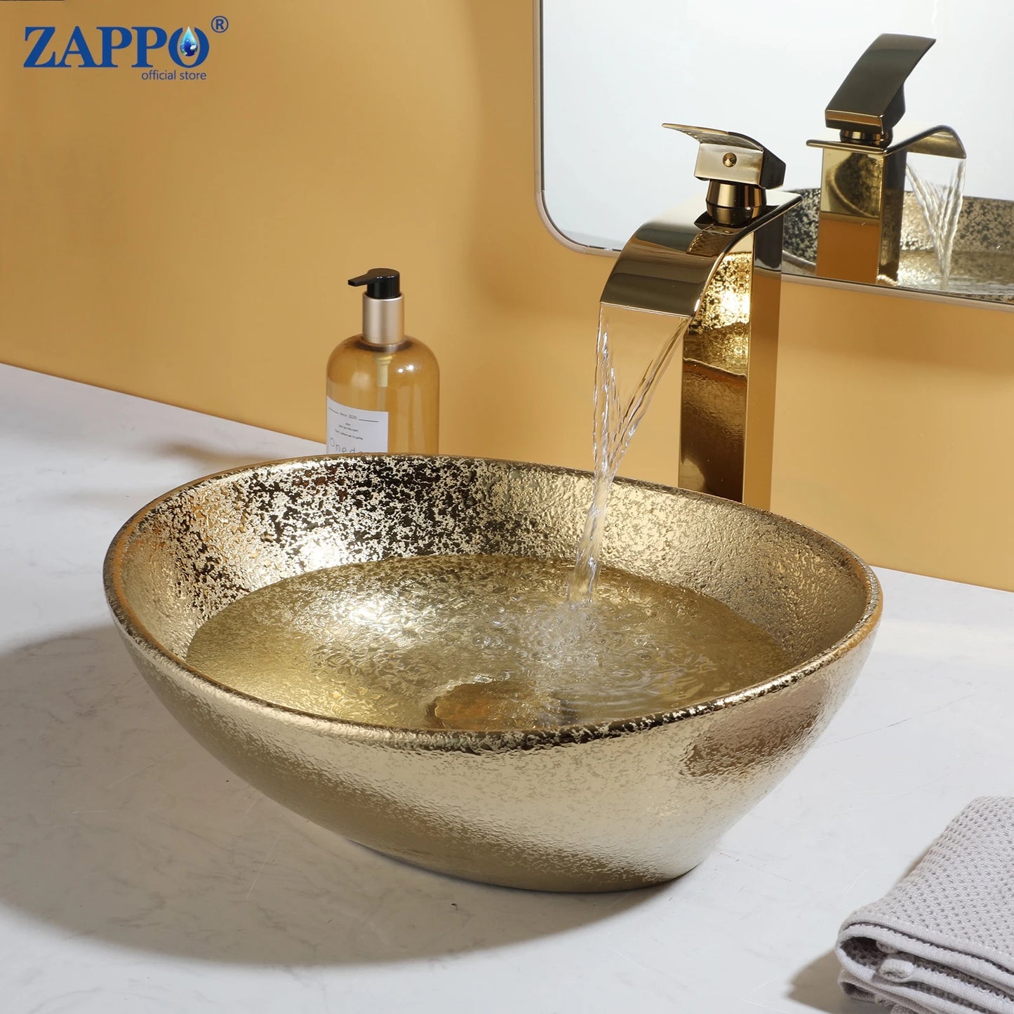 ZAPPO Marbling Rectangle Vessel Sink With Faucet Drain