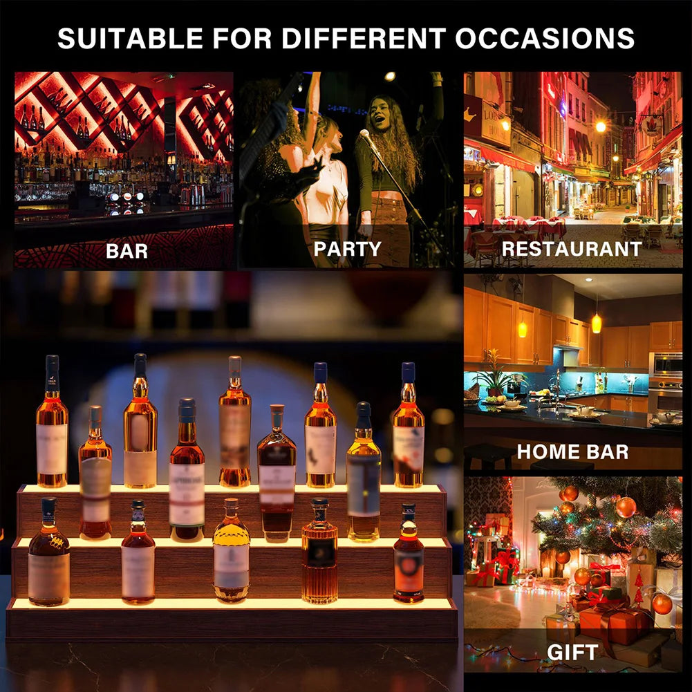 Led Lighted Wooden Liquor Shelves With App Remote Control