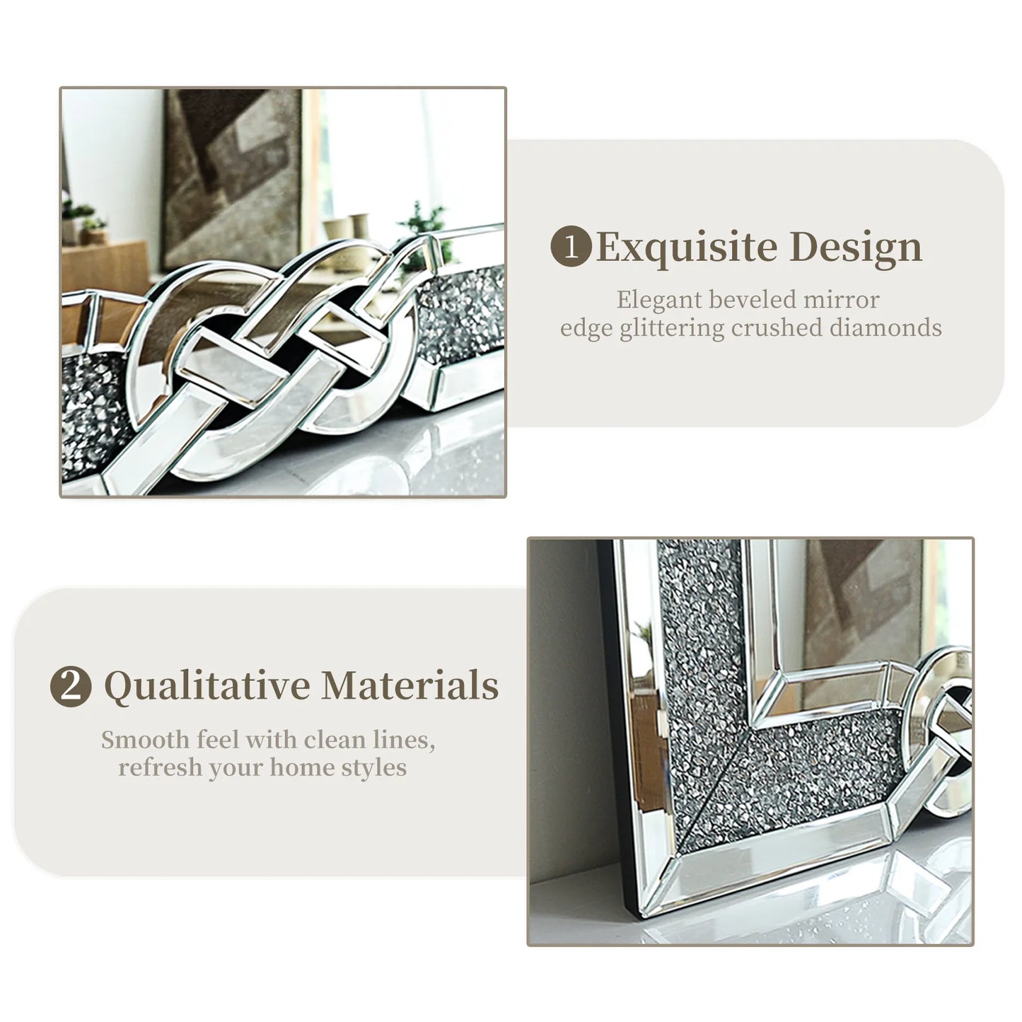 90 100 120CM Large Crystal Crush Diamond Mirror Vanity Silver Decorative Wall Hang Mirror for Bedroom Hallway Living Room