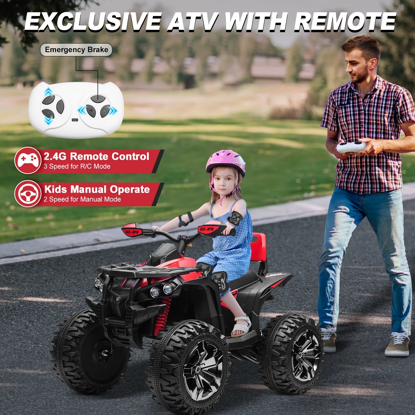 4x4 24V Kids Ride On ATV with Remote 2 Seater Powerful 4 Wheeler Quad Electric Car 800W Motor Ride On Toys with High Low Speed