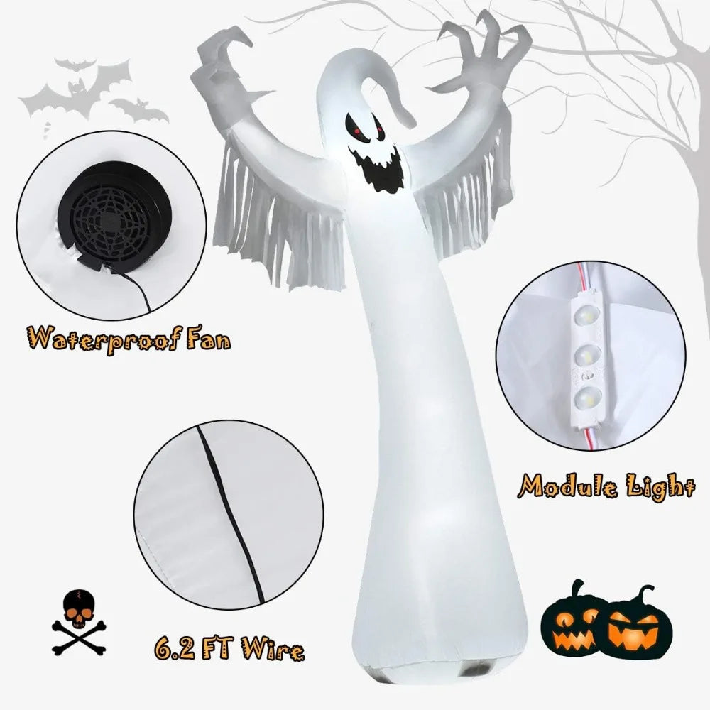 12 Ft Halloween Inflatable Ghost With Blower And LED Lights