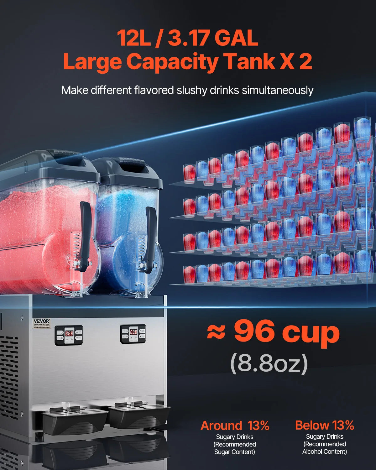 SucceBuy 3-36L Commercial Slushy Machine 1-3 Tanks Stainless Steel Margarita Smoothie Frozen Drink Maker for Home and Restaurants