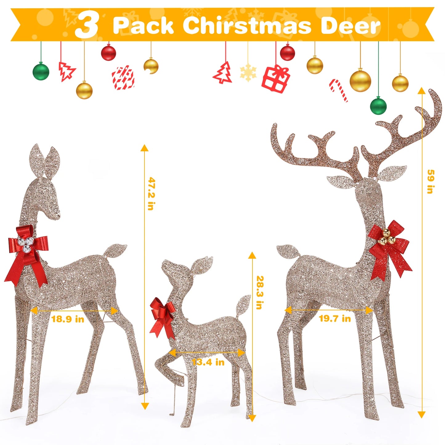 Indoor Outdoor Christmas Deer Family Set With LED Lights