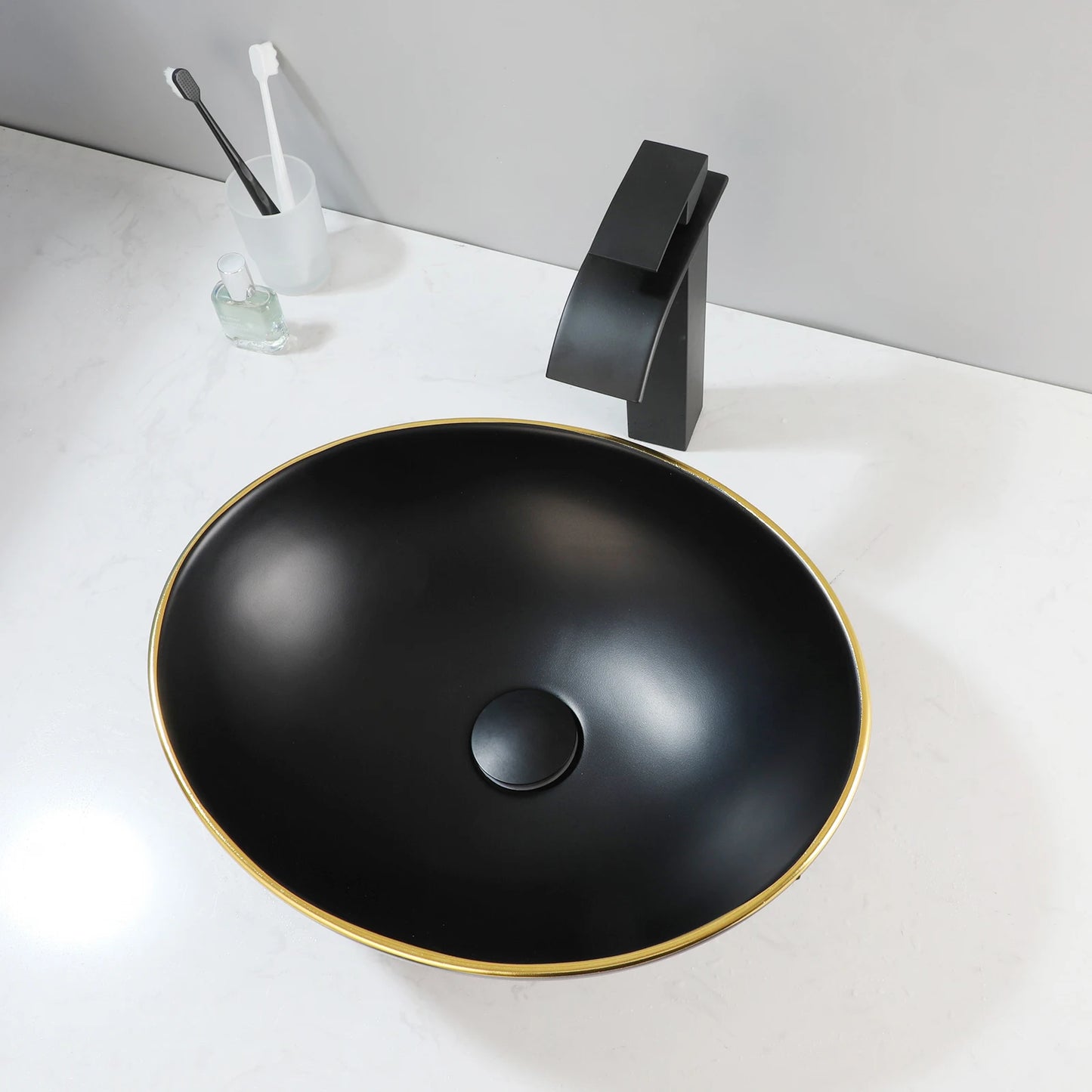 ZAPPO Marbling Rectangle Vessel Sink With Faucet Drain