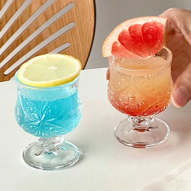 Six Pcs Set 45ml Retro Engraved Mini Glass Cups Sake Soju