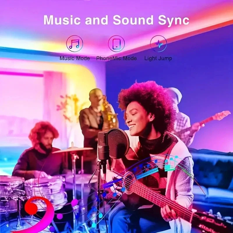 25ft 50ft 100ft 130ft Smart LED Light Strip Color Changing RGB with Built in Microphone for Music Rhythm