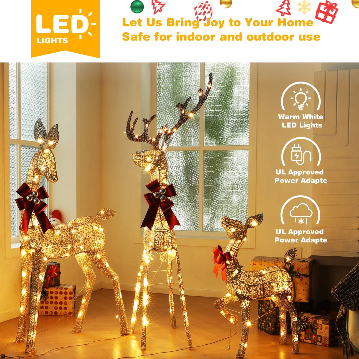 Indoor Outdoor Christmas Deer Family Set With LED Lights