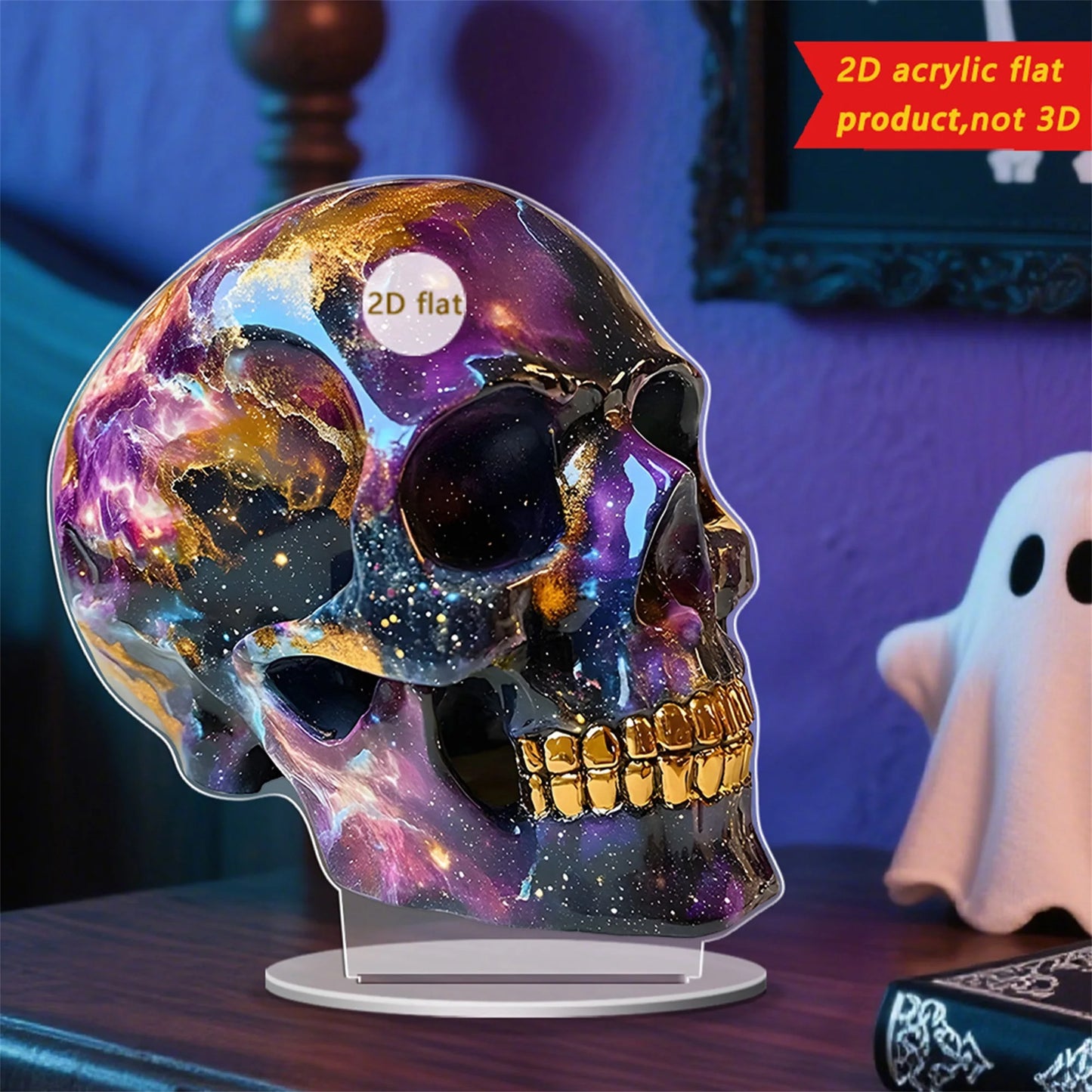 Spooky Halloween Skull Decorations Set of 3 2D Flat Acrylic Skeleton Head Ornaments for Home Holiday Party Tabletop Display