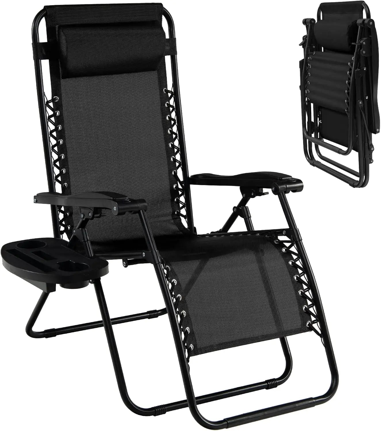 Zero Gravity Lounge Chairs 160 Degree Adjustable Folding Recliner with Pillow and Cup Holder 350 Pounds Comfy Outdoor Lounge Chairs