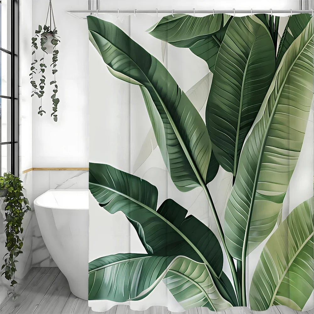 Tropical Banana Leaf Shower Curtain Waterproof With Hooks