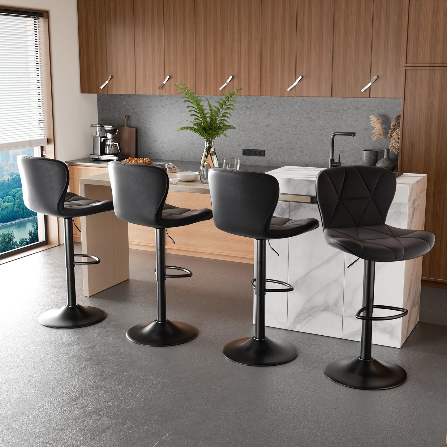 2 Pcs Bar Chair 360 Degree Rotation Faux Leather Backrest