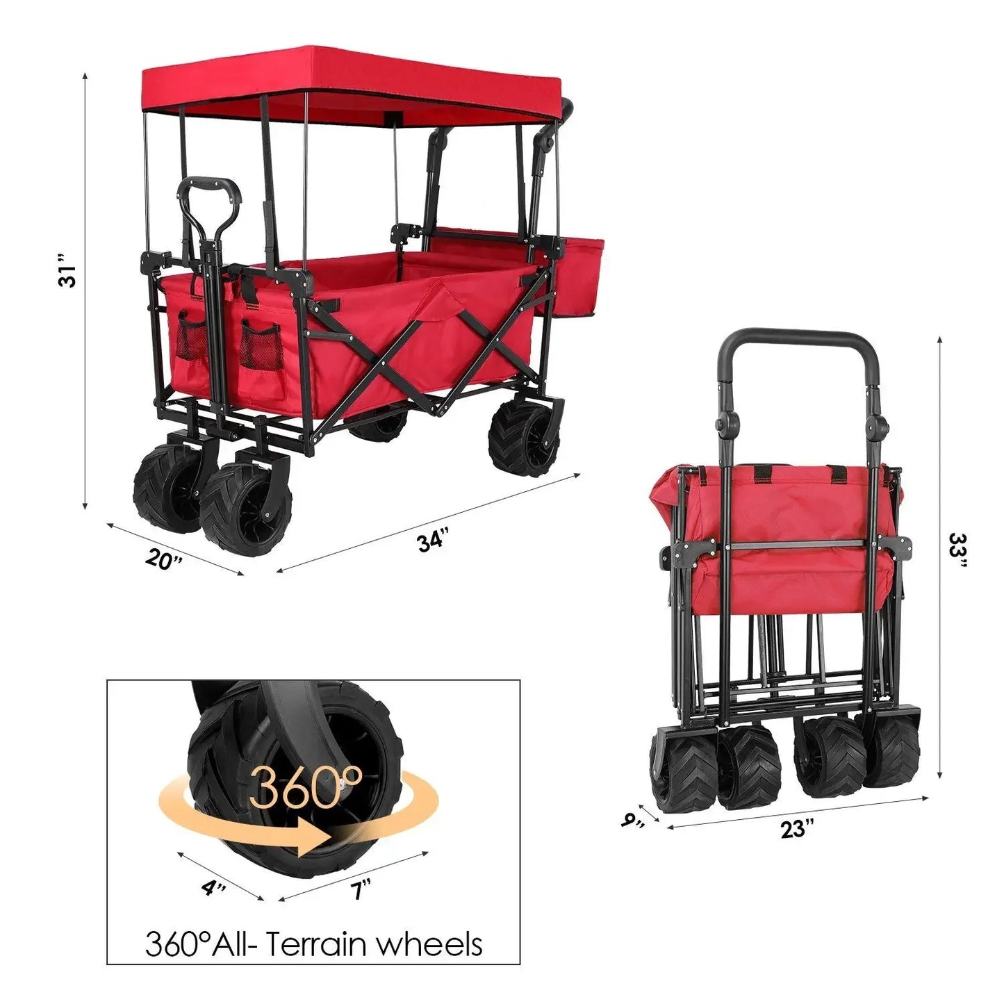 262L Collapsible Garden Cart With Removable Canopy 115Kg