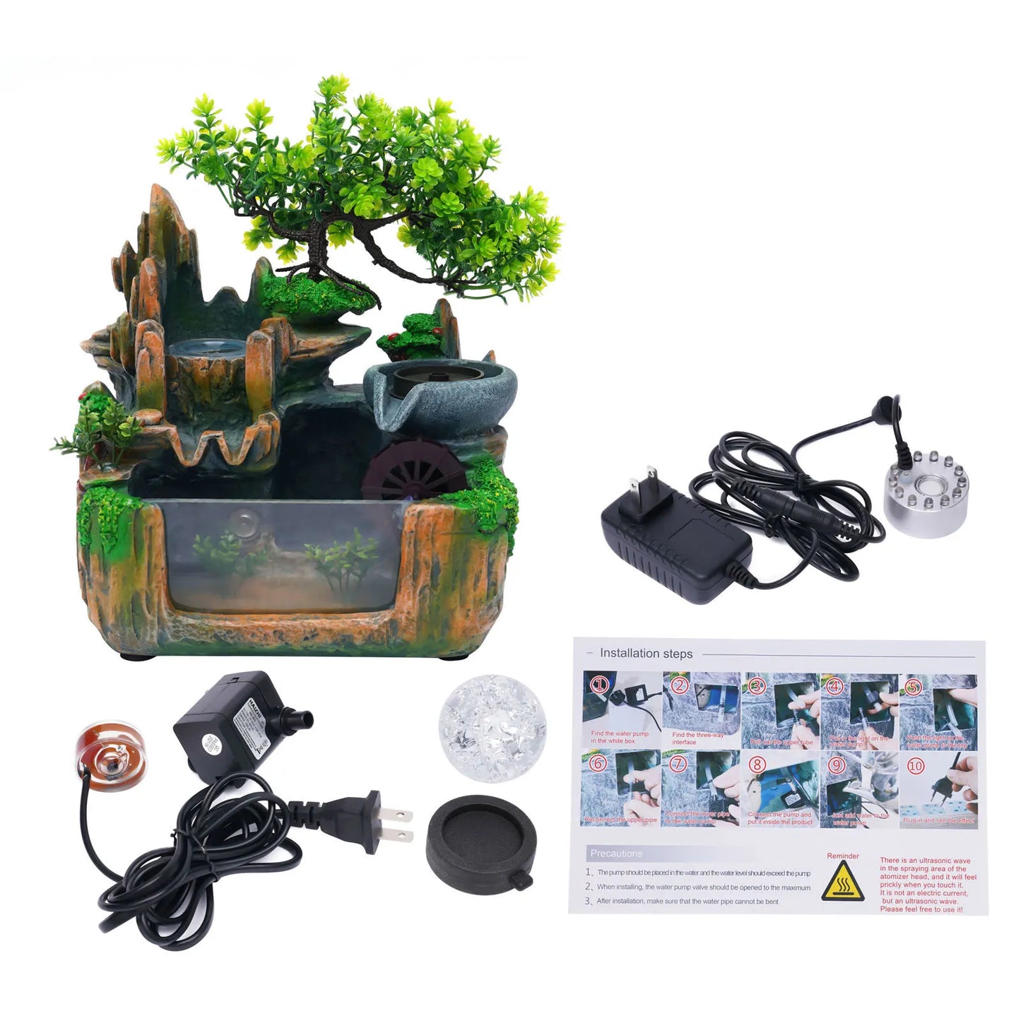 Bonsai Tree Rock Water Fountain Indoor Tabletop Waterfall with LED Light Home Decor and Office Gifts