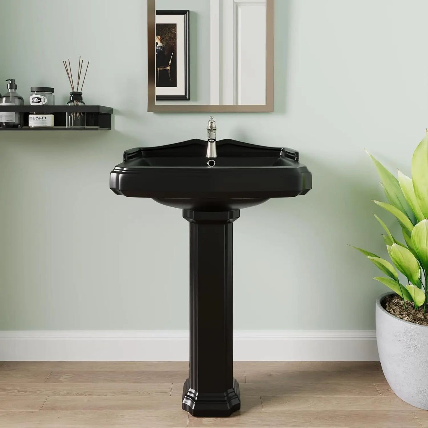 Black Ceramic Pedestal Sink Combo for Bathroom 23x19