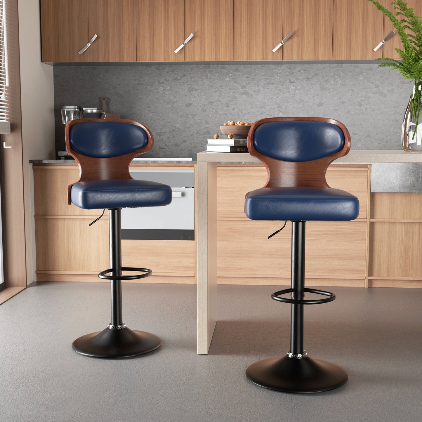 Bar Stool Set 2Pcs Swivel Backrest PU Leather Cushioned
