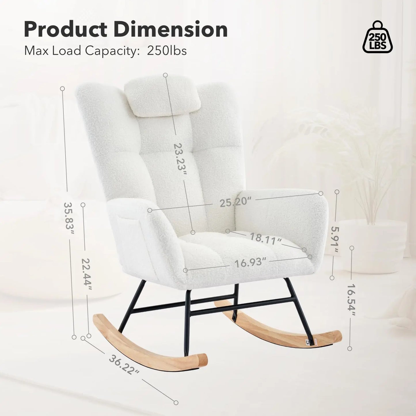 Nursery Rocking Chair Teddy Padded Seat Glider Rocker