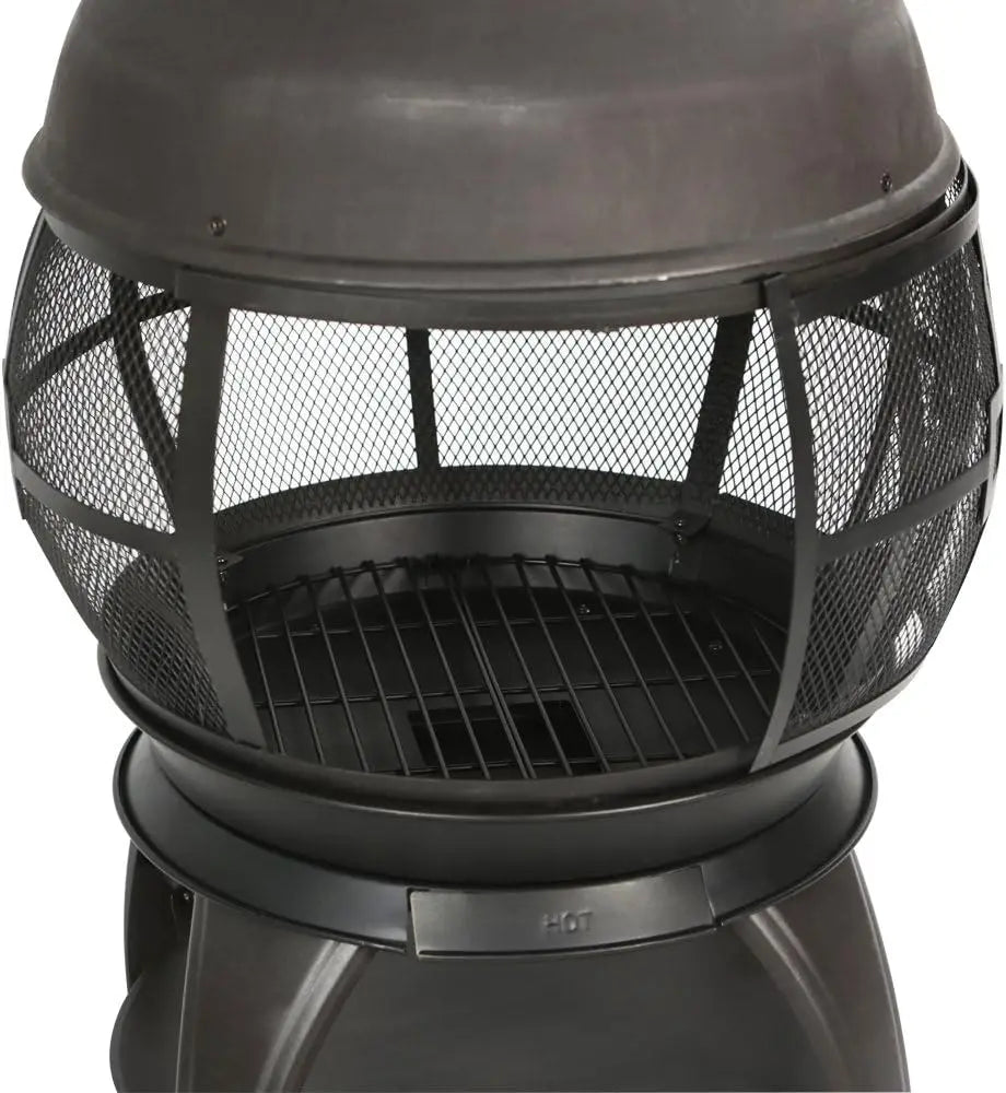 Wood Burning Fire Pit Chiminea Cast Iron Brown Black