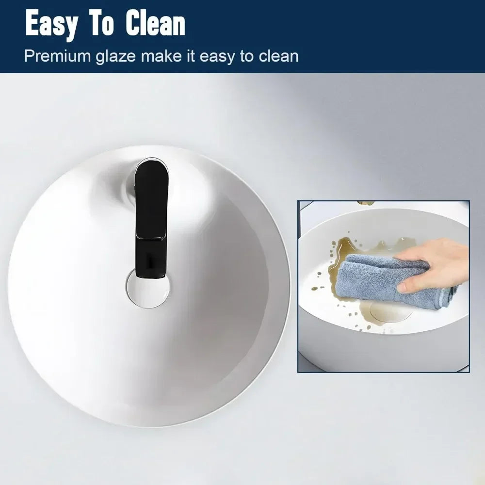 14 Inch White Ceramic Round Countertop Sink Without Faucet