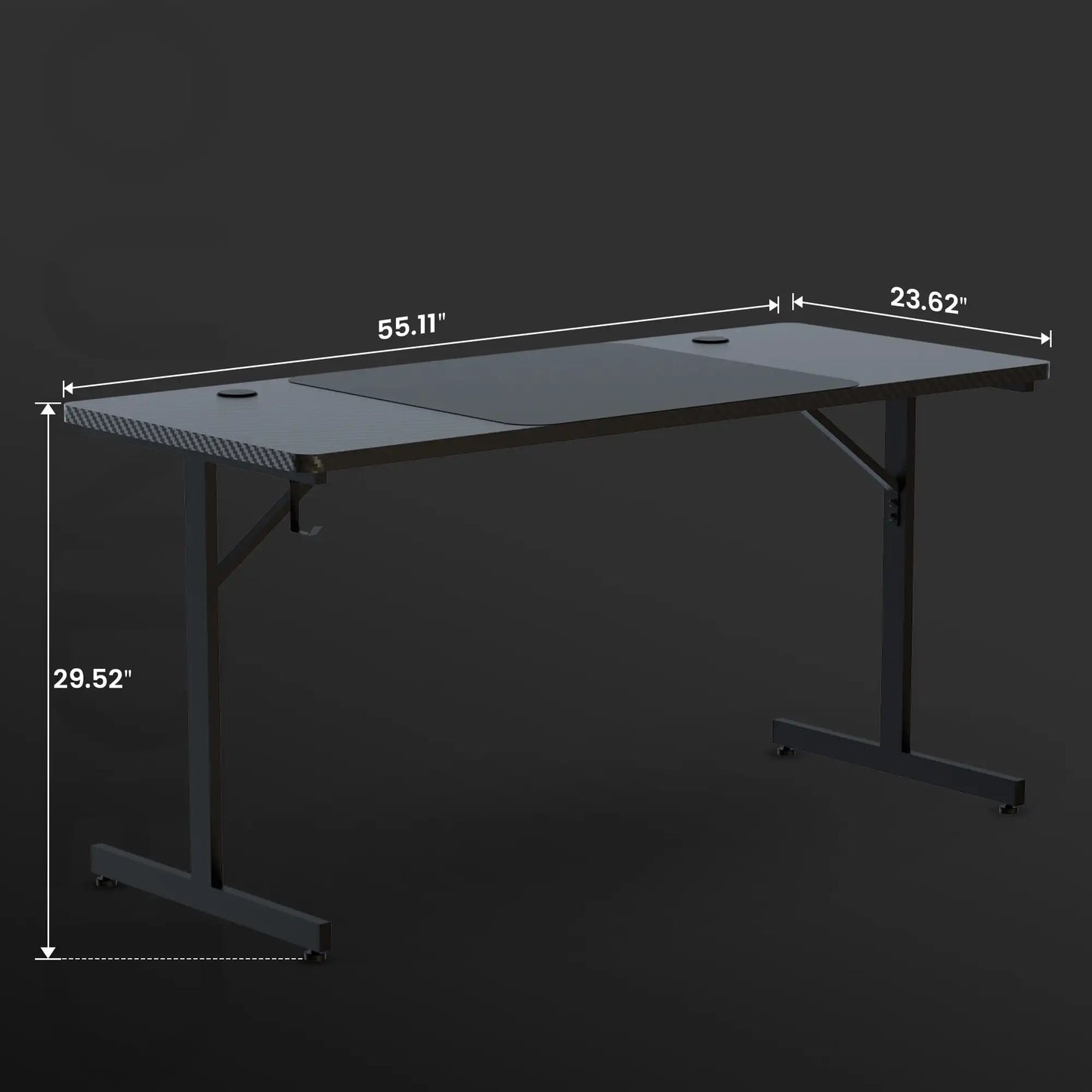 55 Inch RGB Gaming Desk With Mouse Pad T Shaped Black