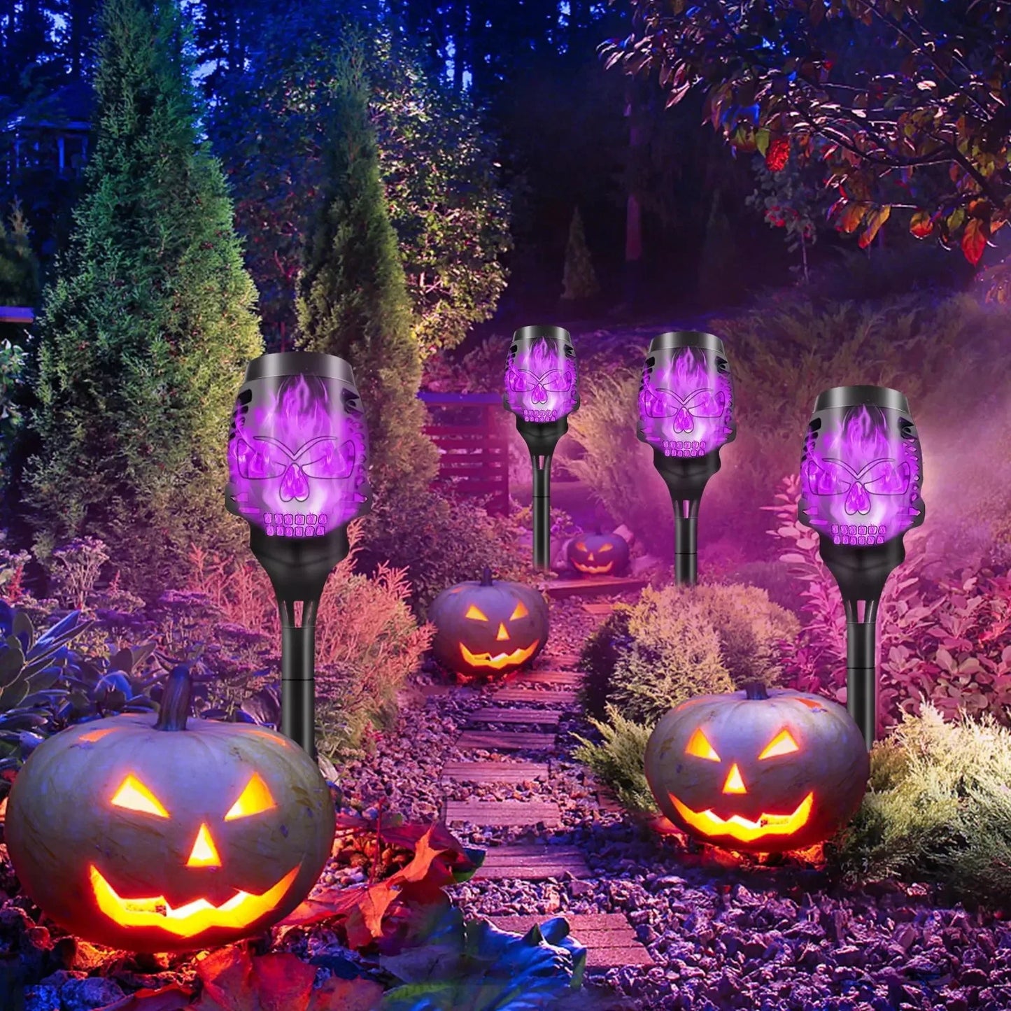 4 Pack Skull Shaped Solar Powered Night Lights For Garden
