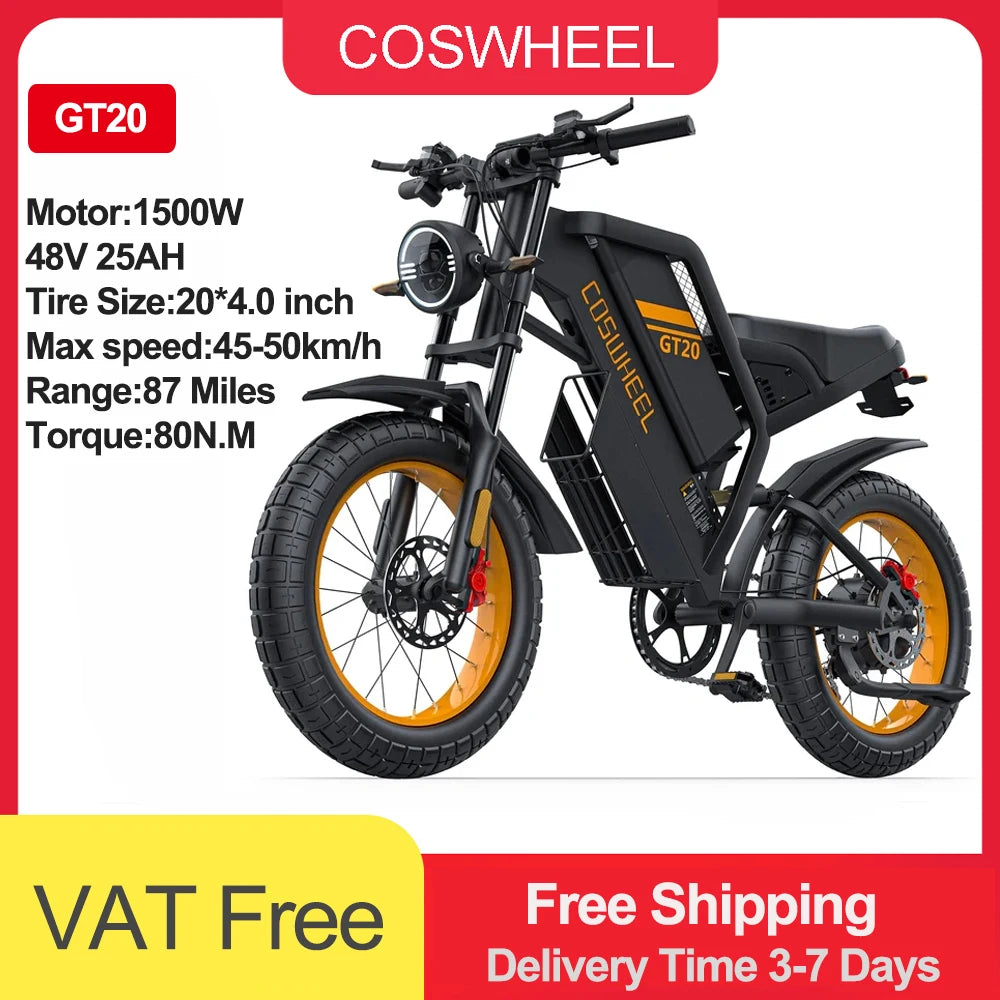 Coswheel Electric Bike Dual Motor GT20 Pro 3000W 48V 40AH Mountain Off Road Fat Tire Ebike