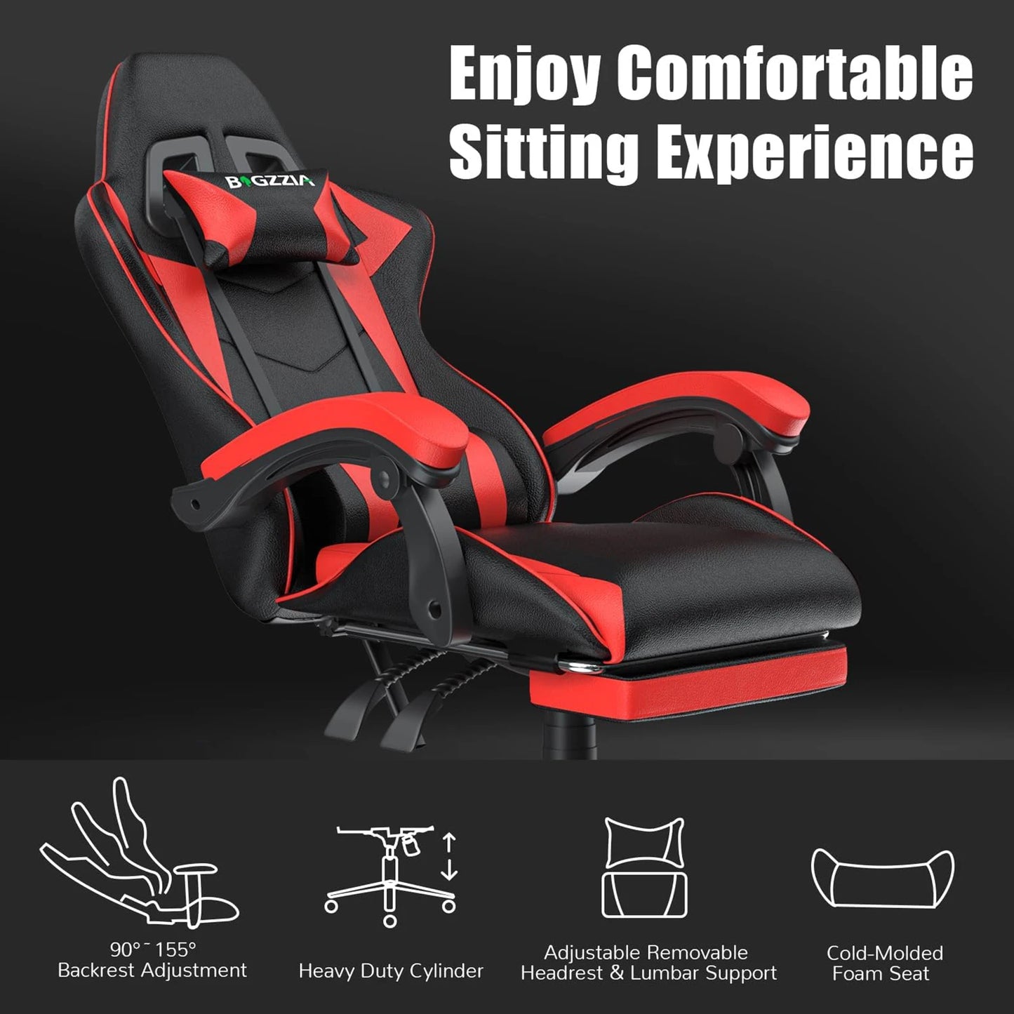 Gaming Chair With Footrest Ergonomic Lumbar Cushion Headrest