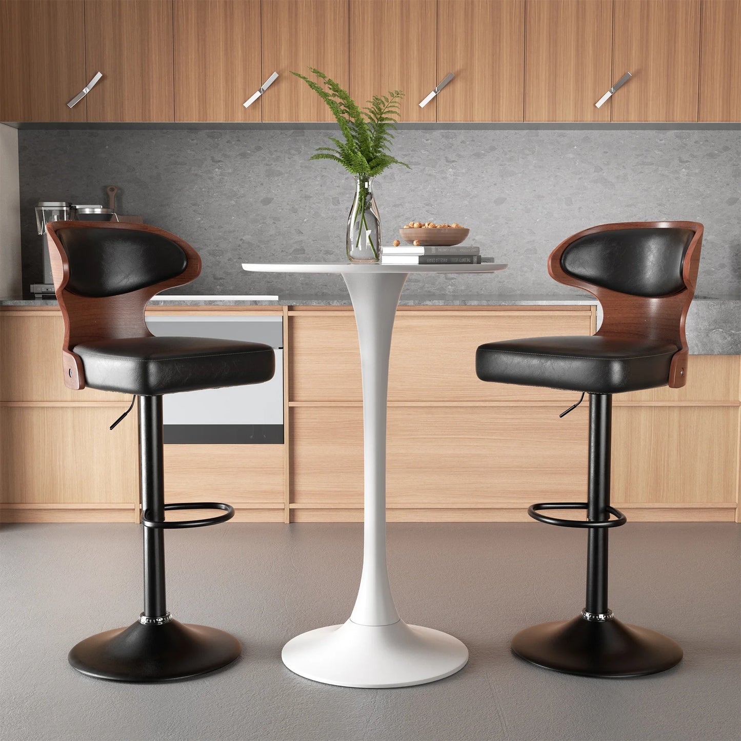 Bar Stool Set 2Pcs With Backrest Soft Cushion Dining Chair