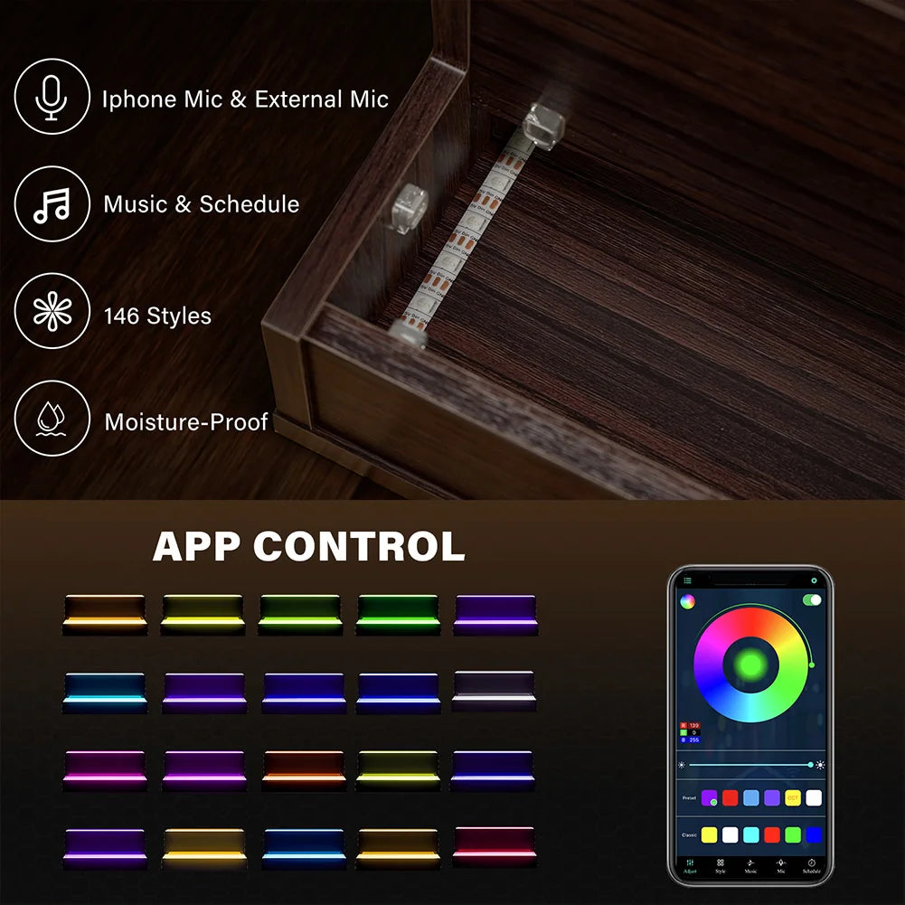 Led Lighted Wooden Liquor Shelves With App Remote Control