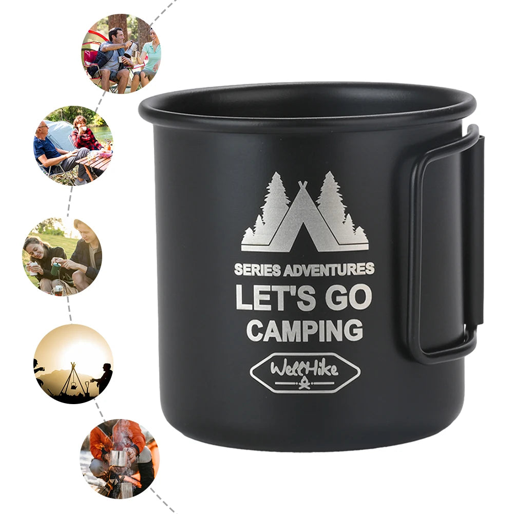 300ML Titanium Camping Mug Foldable Handle Portable
