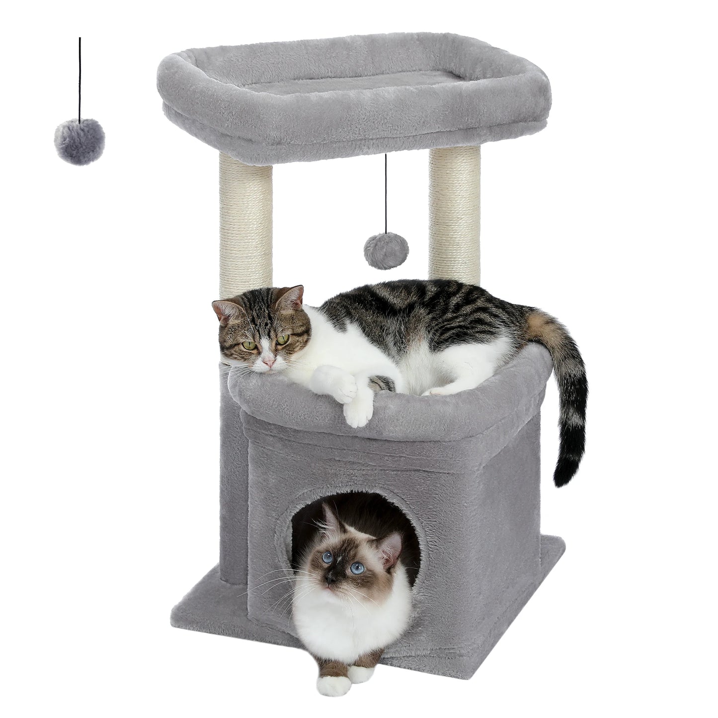 Double Tier Cat Tree Tower With Cozy Condo And Wide Perch For 1 To 2 Indoor Cats