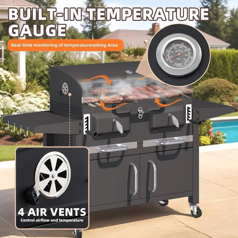 36 Inch Extra Large Charcoal Grill with 620 Square Inch Oversized BBQ Area Thermometer and Individual Lifting Charcoal Trays