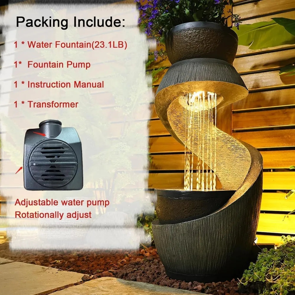 31.9 Inch S Shaped Outdoor Fountain With Led Lights