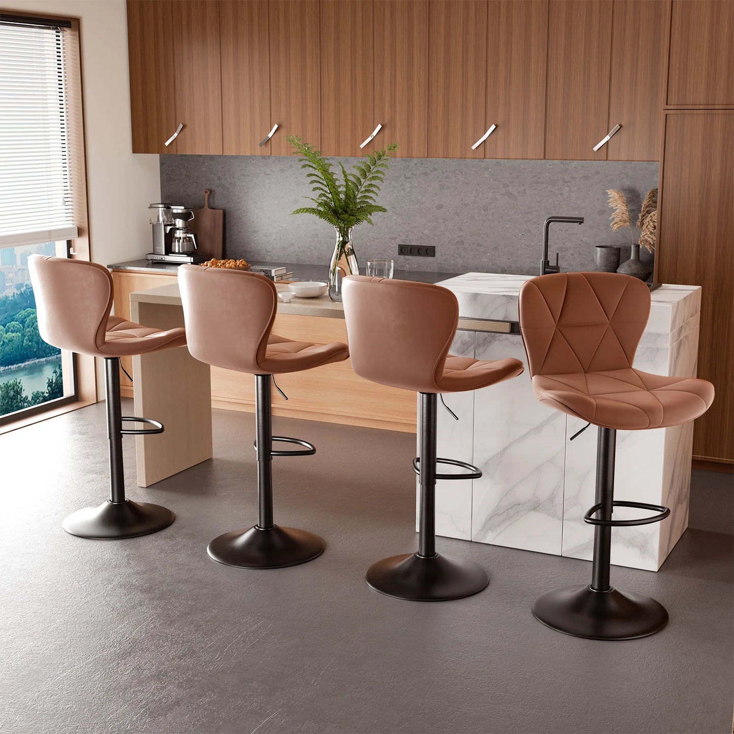 2 Pcs Bar Chair 360 Degree Rotation Faux Leather Backrest