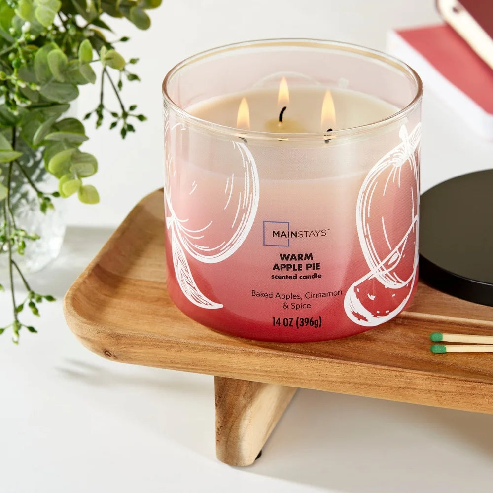 Three Wick Scented Candle Warm Apple Pie Paraffin Blend Wax