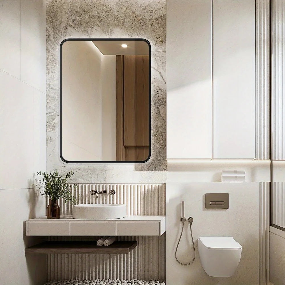 Bathroom Mirror 30x22 Matte Black Metal Frame Wall Mirror